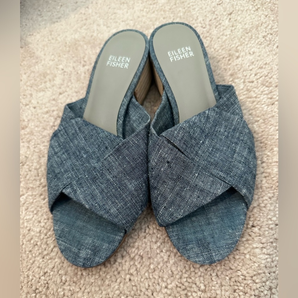 Eileen fisher denim block heeled sandals
